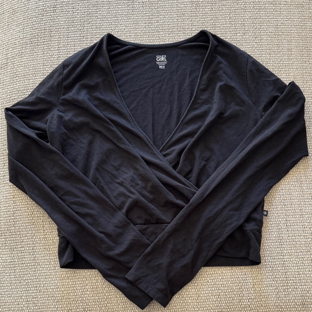 Athleta Girl Black Long Sleeve Wrap Tee